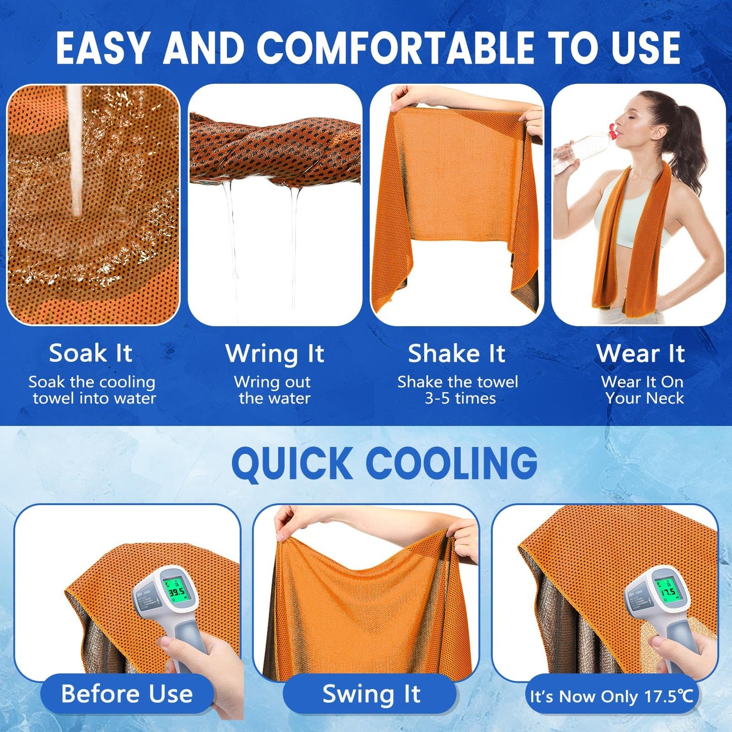 Hosuly 6 Pack Cooling Towels 40"x12" Ice Towel Cooling Neck Wraps Soft Breathable Chilly Stay Cool in Summer for Sports Yoga Golf Gym Activities(Black)