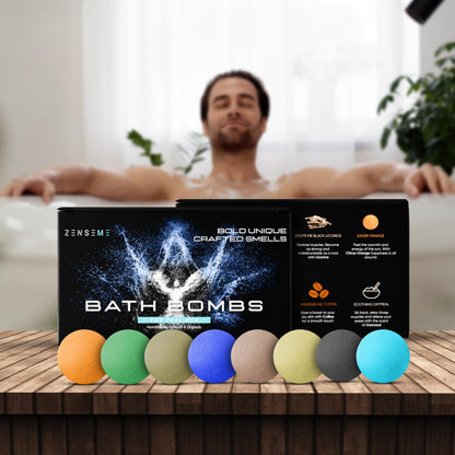 Bath Bombs for Men, Gift Set of 8 Scented Organic Handmade Bath Bombs of 2.5 oz with Natural Essential Oils for Boyfriend, Husband, Father or Friend, by ZenseMe