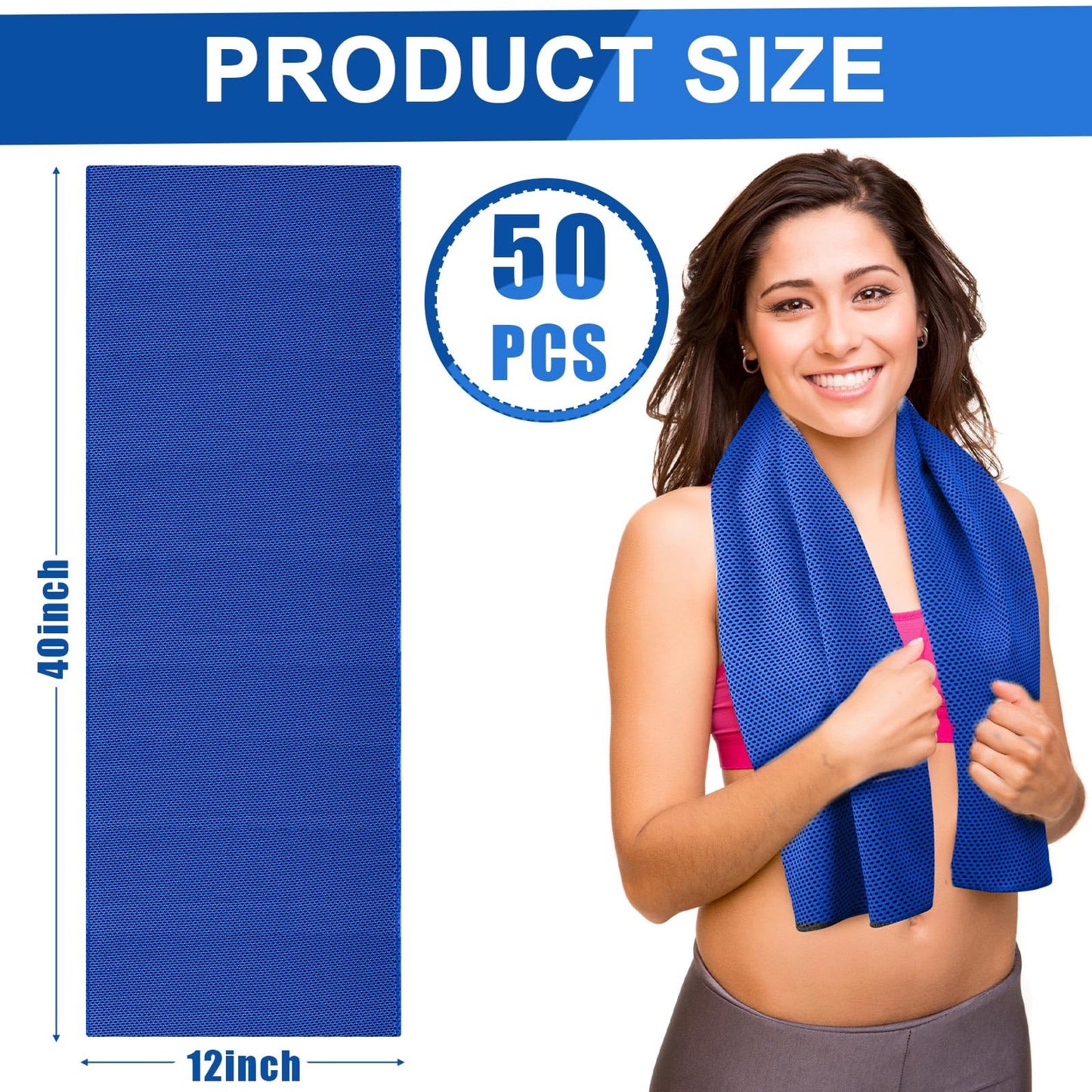Shellwei 50 Pcs Cooling Towel 40 x 12 Inch Microfiber Workout Towels Breathable Chilly Towel Ice Cool Cold Towels Bulk Fast Drying Absorbent Sweat Rag for Neck Yoga Sports Golf Gym