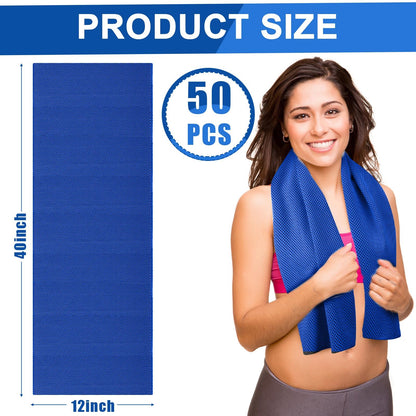Shellwei 50 Pcs Cooling Towel 40 x 12 Inch Microfiber Workout Towels Breathable Chilly Towel Ice Cool Cold Towels Bulk Fast Drying Absorbent Sweat Rag for Neck Yoga Sports Golf Gym