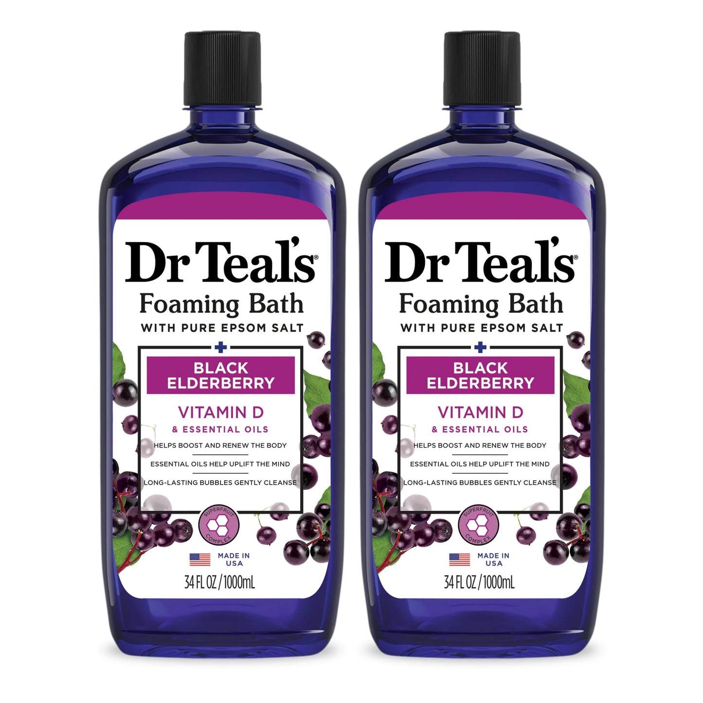 Dr Teal's Foaming Bath with Pure Epsom Salt, Soothe & Sleep with Lavender, 34 fl oz (Pack of 2)