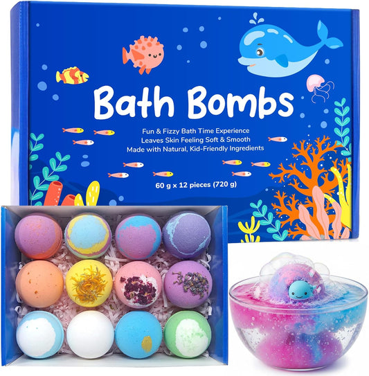12 PCS Natural Bath Bombs, 2026 Upgrade Play Fizz Bath Bombs Gift Set with 12 Different Fragrances, Ocean Theme Bath Fizzies, Sea Salt Color Changing Spa Easter Bath Balls