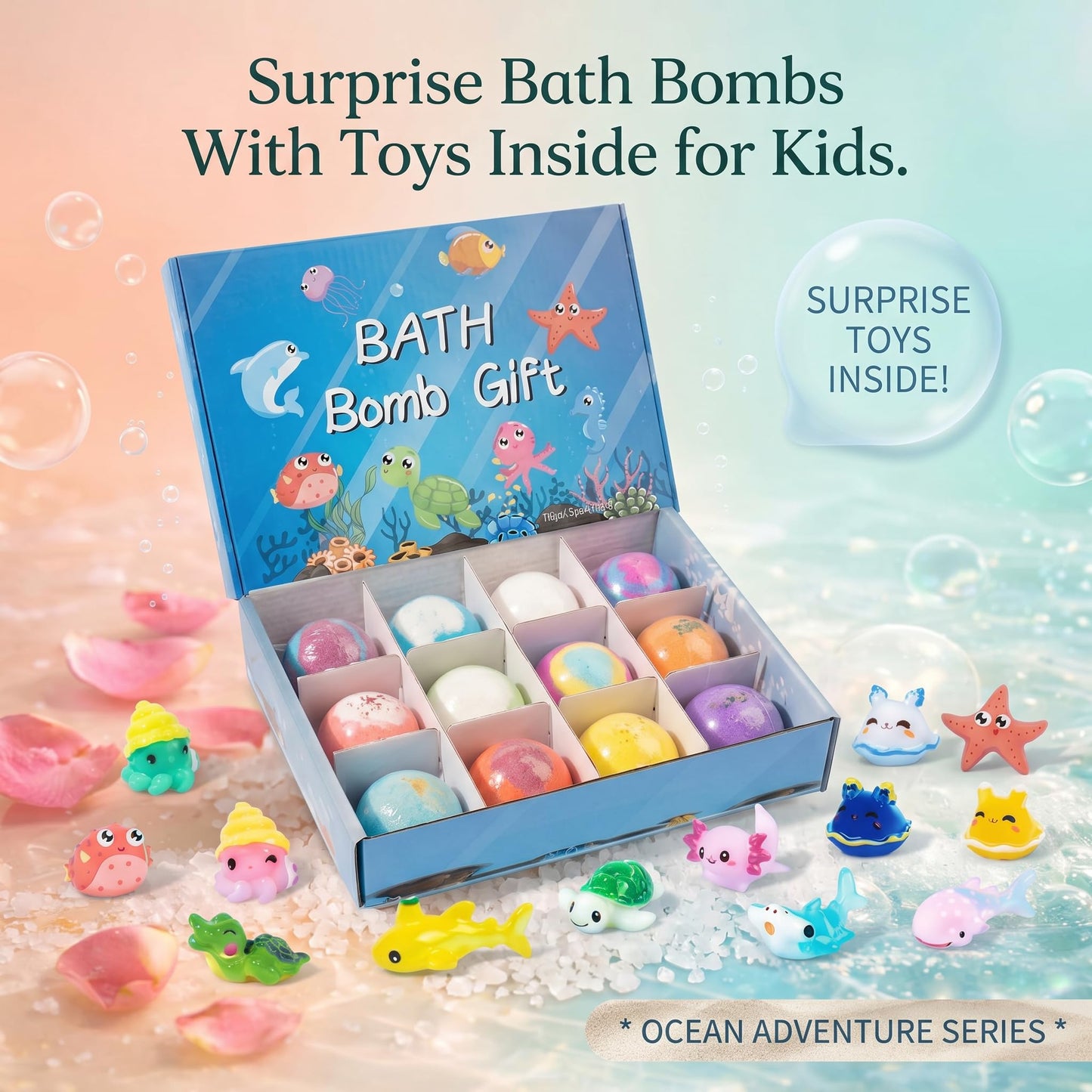 Bath Bombs with Surprise Inside, 12 Pack Fizzy Bath Bombs with Animal Figures Inside, Play Fizz Bubble Bath Gift Set with Natural Bath Bombs, Colorful Sea Salt Bath Balls Gifts (Zoo)