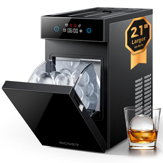 ecozy 2" Clear Ice Ball Maker Countertop with CrystalFlux Technology, 4 pcs in 40 Mins, 144 pcs/Day, Sphere Ice Maker with Automatic Water Supply, Self-Cleaning, Enhanced Insulation for Whiskey Bar