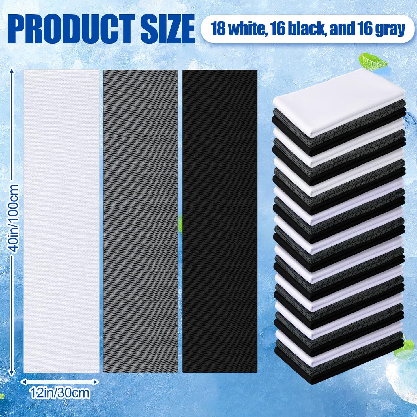 Shellwei 50 Pcs Cooling Towel 40 x 12 Inch Microfiber Workout Towels Breathable Chilly Towel Ice Cool Cold Towels Bulk Fast Drying Absorbent Sweat Rag for Neck Yoga Sports Golf Gym