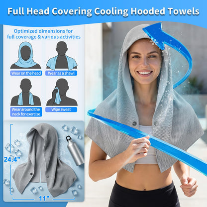 Cooling Hoodie Towels for Men and Women - Double-Layer Breathable PVA Cooling Towels for Neck and Face, Instant Cold Hooded Ice Towel for Sports, Gym, Hiking, Cycling in Hot Weather (Gray)