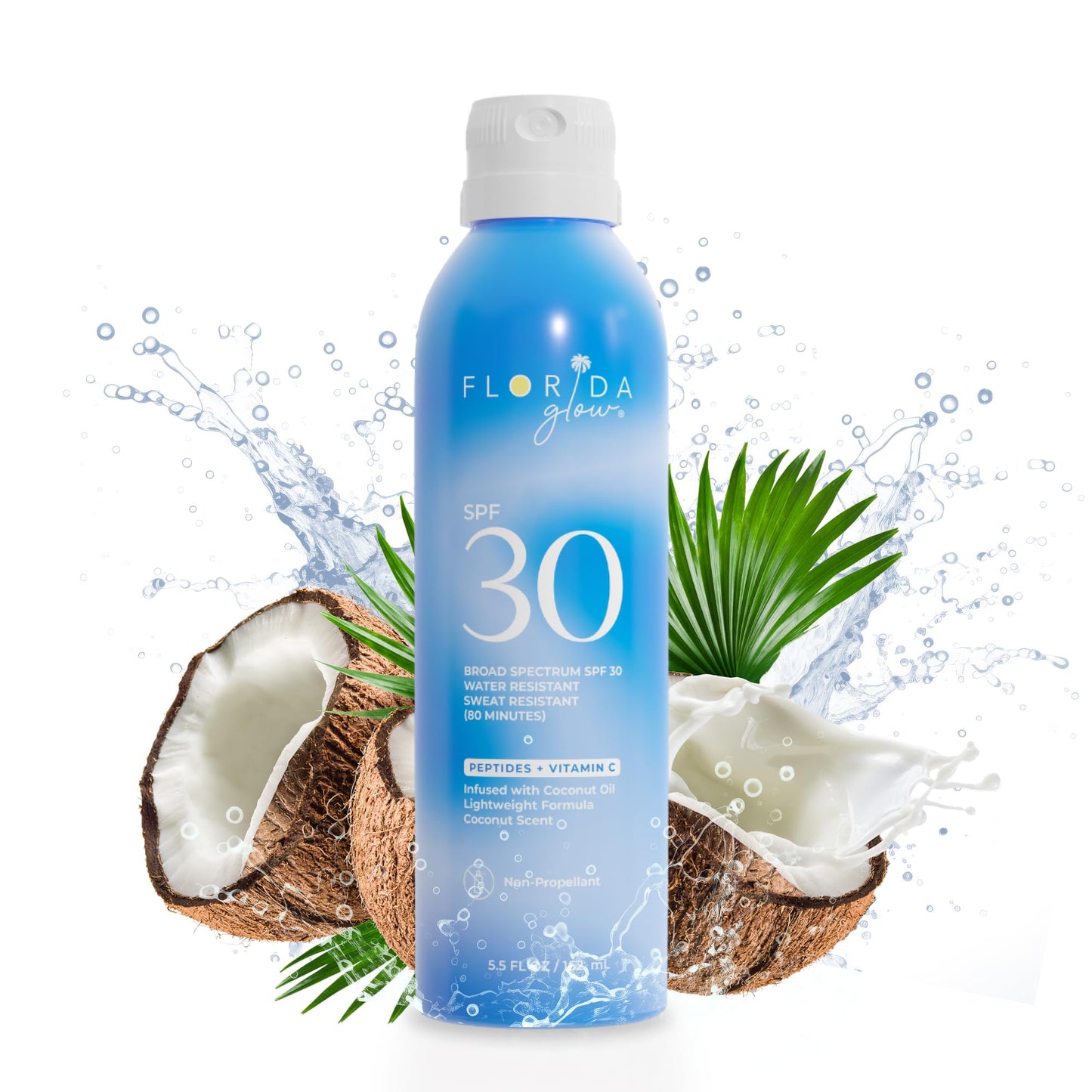 Florida Glow SPF 50 Sunscreen Spray- Hawaii 104 Reef Act & Florida Keys Compliant Broad Spectrum Water Resistant Sport Sun screen - Child Friendly PABA Free & Oxybenzone Free (5.5 Fl Oz 2-pack)