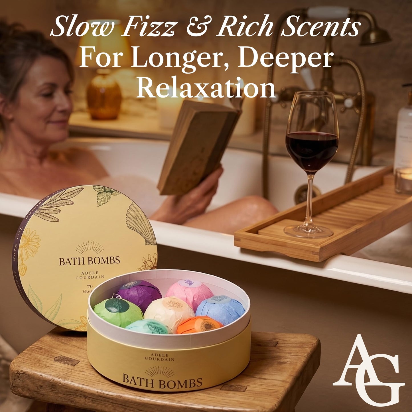 XXXL Bath Bombs for Women Gift Set, 7 Pack, Spa Scents, Adelegourdain | 7 Scents - Arrives in Gift Box - XXXL (200g) - Long-lasting Fizz & Scent - Non-Staining - For Birthdays, Mothersday and More