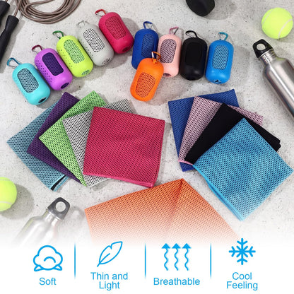 Peryiter 20 Pack Cooling Towels with Silicone Carry Cases Cooling Towels Bulk for Neck and Face Hot Weather Ice Towel Quick Drying Sweat for Sports Yoga Gym Running Fitness 10 Colors 35 x 12 Inches