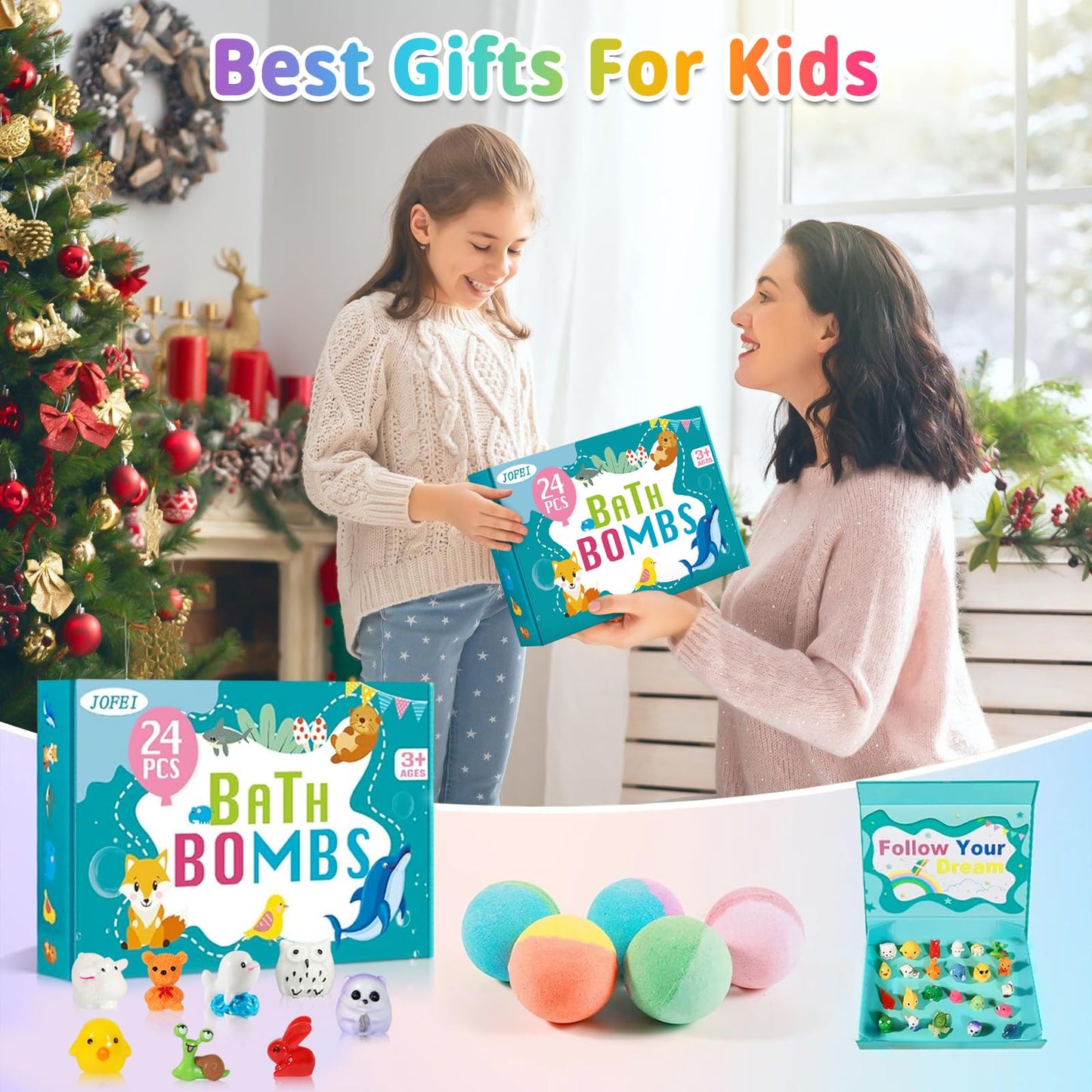 Bath Bombs for Kids with Surprise Inside, 24 Pack Kids Bath Bombs with Toys Inside Gift Set, Kid Bubble Bath Fizzy for Girls Boys with Bath Toys (Classic Edition)