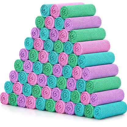 Shellwei 100 Pcs Cooling Towels Bulk 32 x 12 Inch Ice Towel Bulk Cooling Rag for Face and Neck Soft Breathable Microfiber Cloth Chilly Quick Cold for Gym Sport Golf Running Stay Cold (Multicolor)