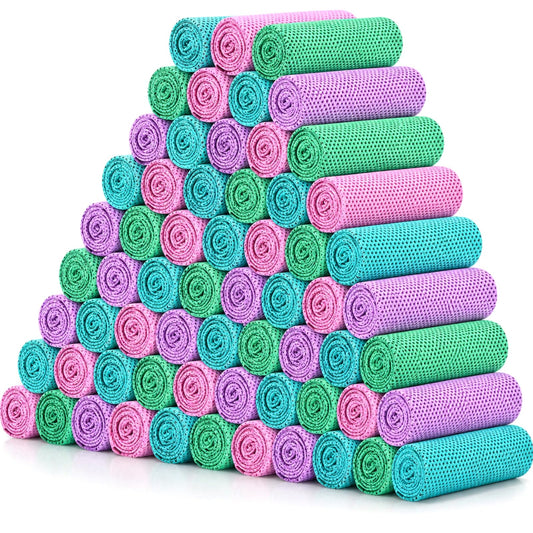 Shellwei 100 Pcs Cooling Towels Bulk 32 x 12 Inch Ice Towel Bulk Cooling Rag for Face and Neck Soft Breathable Microfiber Cloth Chilly Quick Cold for Gym Sport Golf Running Stay Cold (Multicolor)
