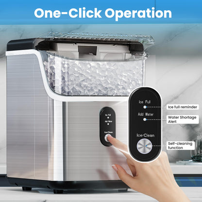 Electactic Nugget Ice Makers Countertop, 34lbs/Day Portable Ice Machine with Crushed Ice, Self-Cleaning, One-Click Operation for Home, Kitchen, Office Use (Silver)