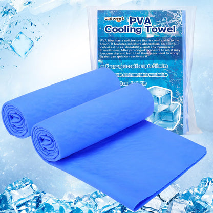 Cosweet PVA Cooling Towels - Quick Chilly Gym Towel Lasts 5 Hours for Neck and Face Hot Weather, Highly Absorbent, UPF 50+ for Outdoor Workout Sports Golf (2Pcs 33.5" x 13", Grey)