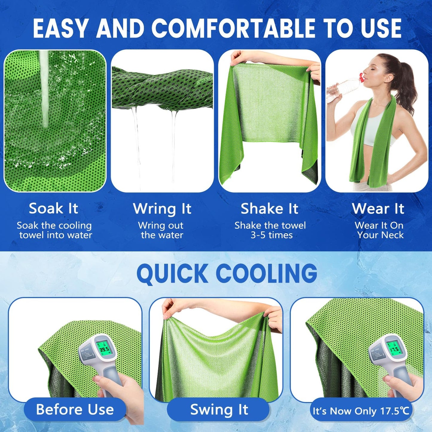 Hosuly 6 Pack Cooling Towels 40"x12" Ice Towel Cooling Neck Wraps Soft Breathable Chilly Stay Cool in Summer for Sports Yoga Golf Gym Activities(Black)