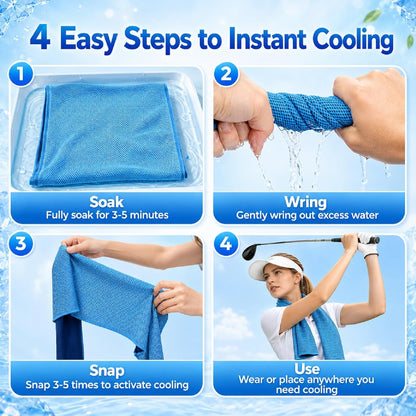 PJT Cooling Towels for Neck and Face, 40" x 12" Ice Silk Microfiber Towels for Hot Weather Outdoor Golf, Instant Cool Touch Breathable Sports Towels for Gym, Running, Yoga, Camping, 4 Pack