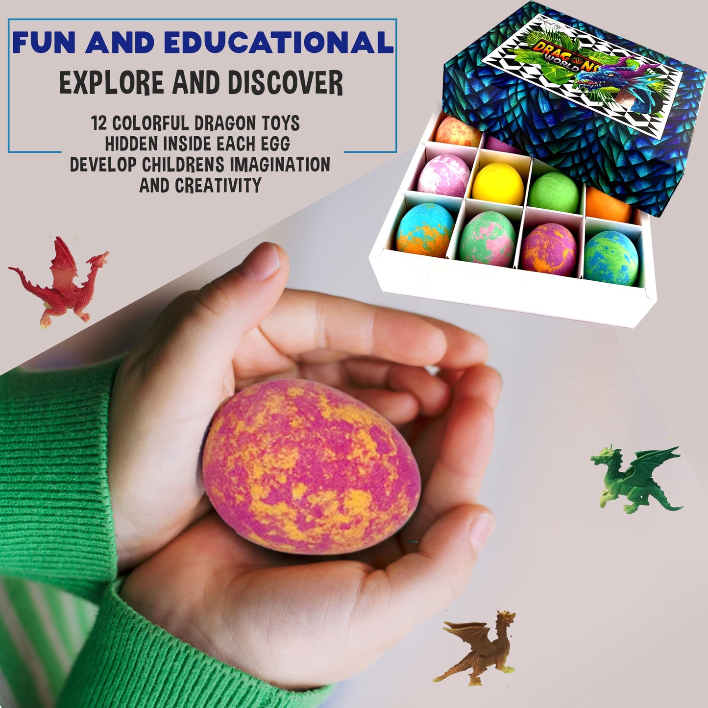 Bath Bombs for Kids with Surprise Toys Inside Plus Dinosaur Puzzle - Set of 9 Organic Dino Egg Bath Bombs, Gentle and Kids Safe, Fizzy Balls with Rich Bubbles, Birthday Gifts for Boys, Girls