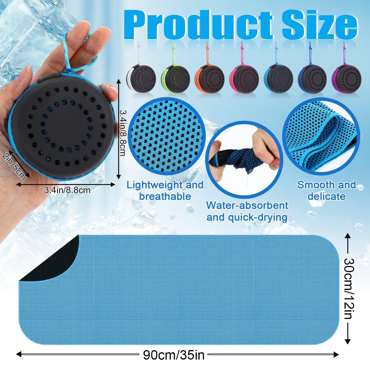 Peryiter 20 Pack Cooling Towels with Silicone Carry Cases Cooling Towels Bulk for Neck and Face Hot Weather Ice Towel Quick Drying Sweat for Sports Yoga Gym Running Fitness 10 Colors 35 x 12 Inches