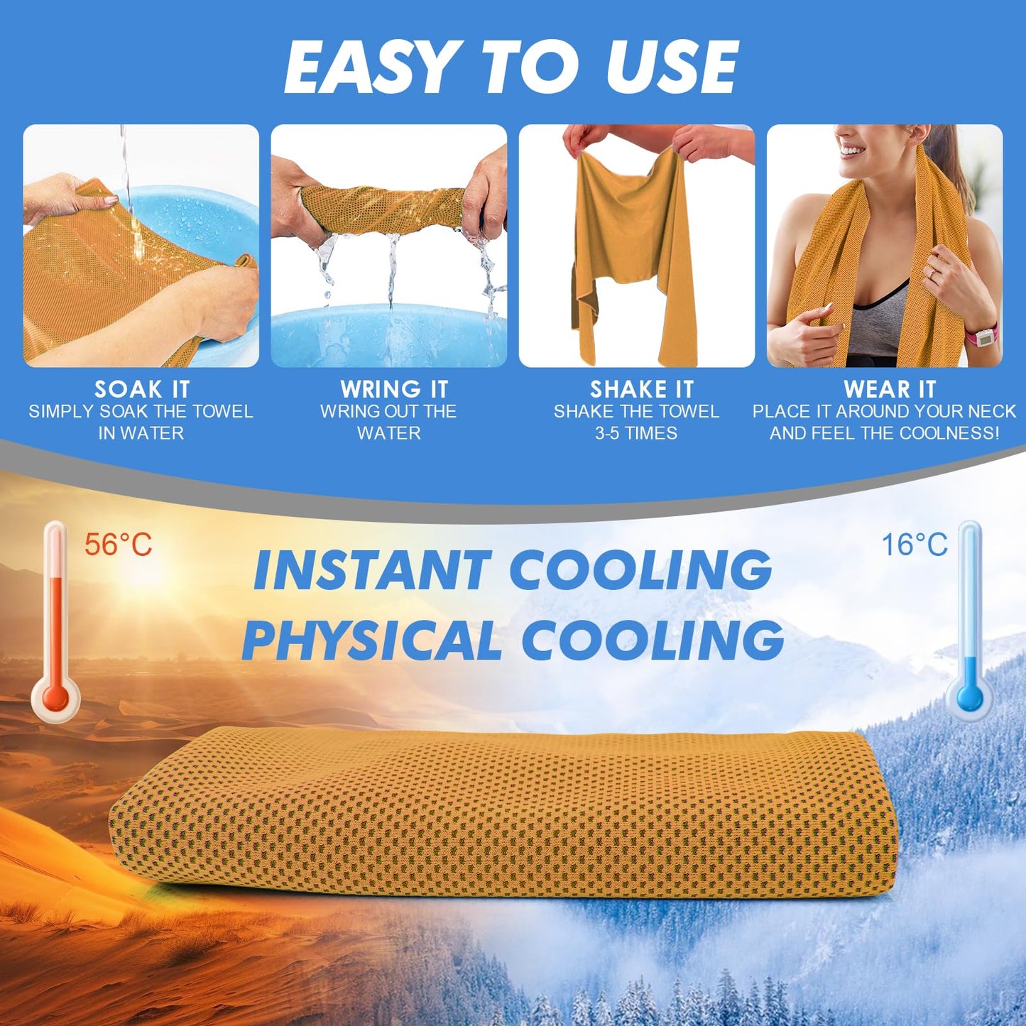 CSITE Cooling Towels (47"x12") for Neck and Face, Ice Towel for Hot Weather, Soft Breathable Chilly Gym Towels, Microfiber Towel for Work Out, Yoga, Running, Camping & More Activities（Green）