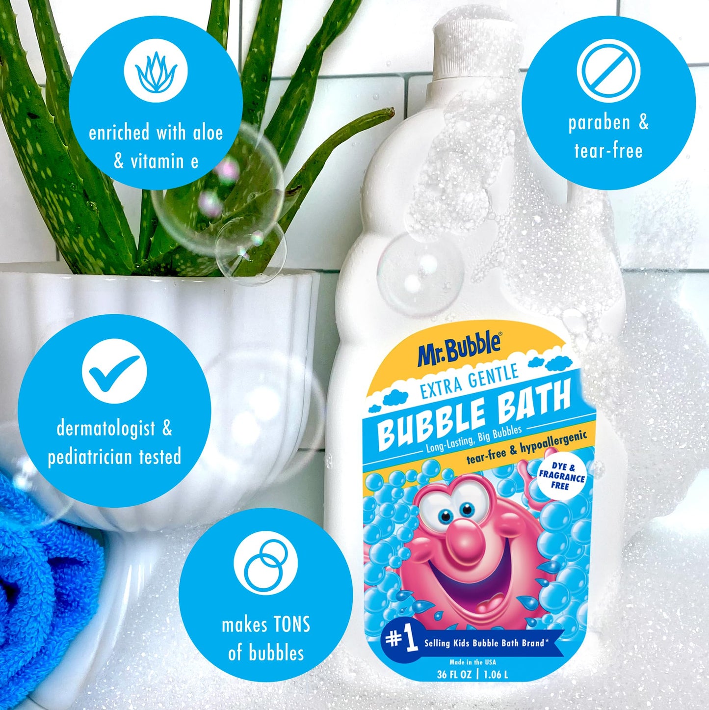 Mr. Bubble Extra Gentle Bubble Bath - Hypoallergenic, Tear Free Bubble Bath Solution Perfect for Sensitive Skin (Pack of 2 Bottles, 16 fl oz Each)