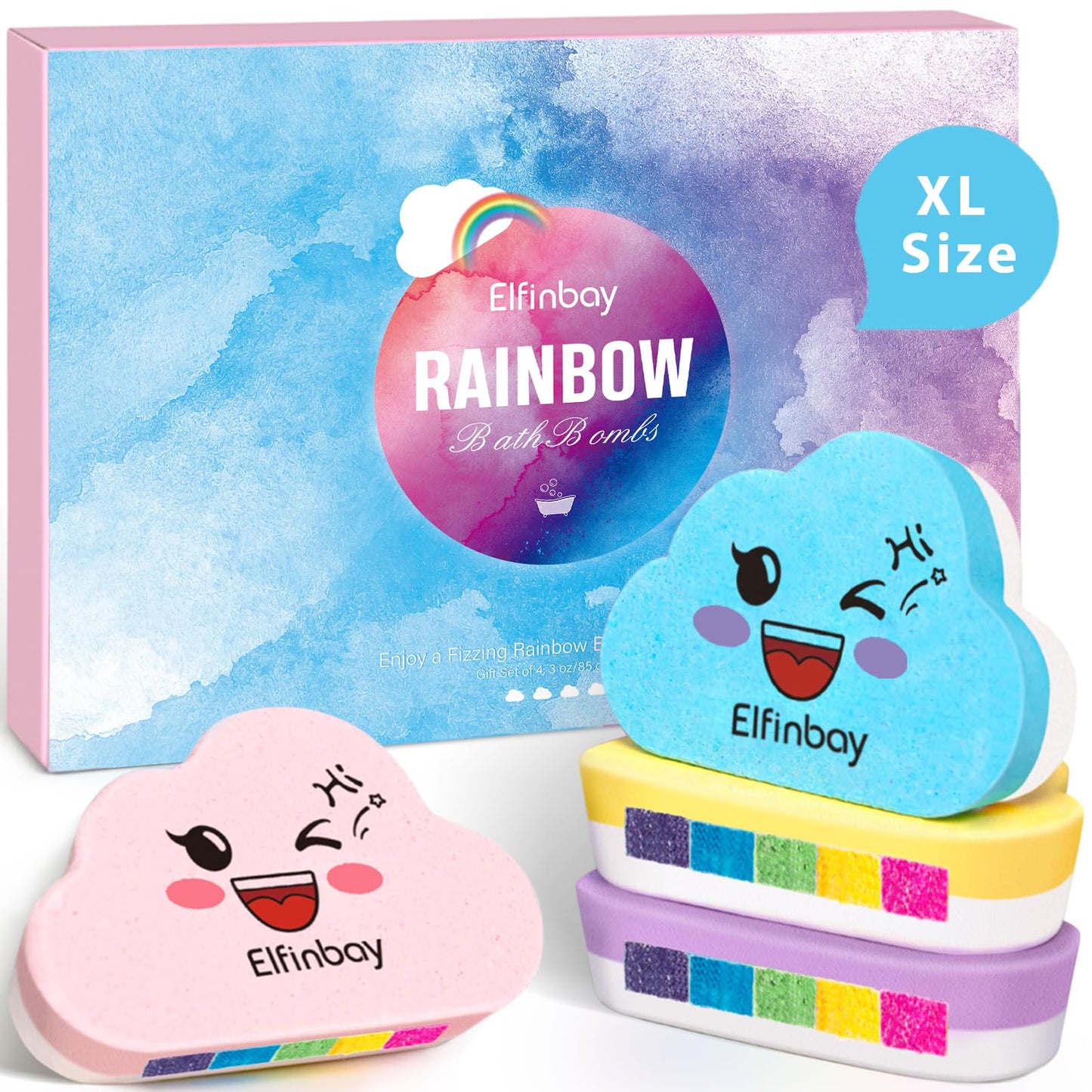 Rainbow Cloud Bath Bomb for Girls, 2 Extra Large Handmade Bath Bombs for Kids Bubble Bath Fizzies, Kids Safe Bath Bombs, Easter Basket Stuffers Mothers Day Gifts