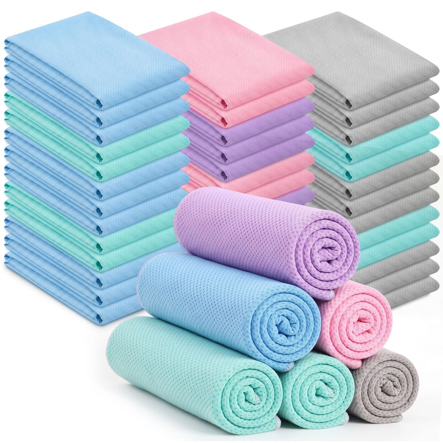 Shellwei 50 Pcs Cooling Towel 40 x 12 Inch Microfiber Workout Towels Breathable Chilly Towel Ice Cool Cold Towels Bulk Fast Drying Absorbent Sweat Rag for Neck Yoga Sports Golf Gym
