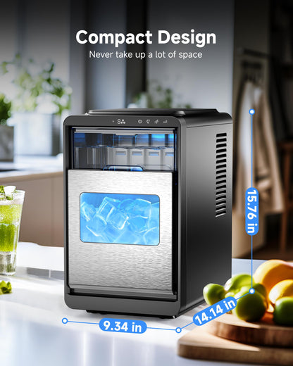 Crescent Ice Maker Countertop, 35Lbs/24H, Clear Ice Maker with Self-Cleaning & Timer, 16 Crystal-Clear Ice in 12 Mins, Countertop Ice Makers for Home, Office or Party