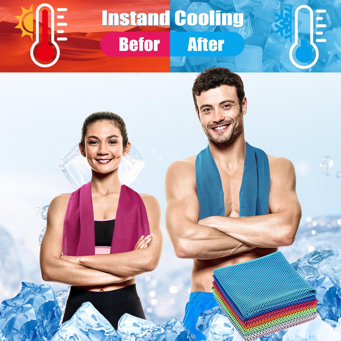 Peryiter 20 Pack Cooling Towels with Silicone Carry Cases Cooling Towels Bulk for Neck and Face Hot Weather Ice Towel Quick Drying Sweat for Sports Yoga Gym Running Fitness 10 Colors 35 x 12 Inches