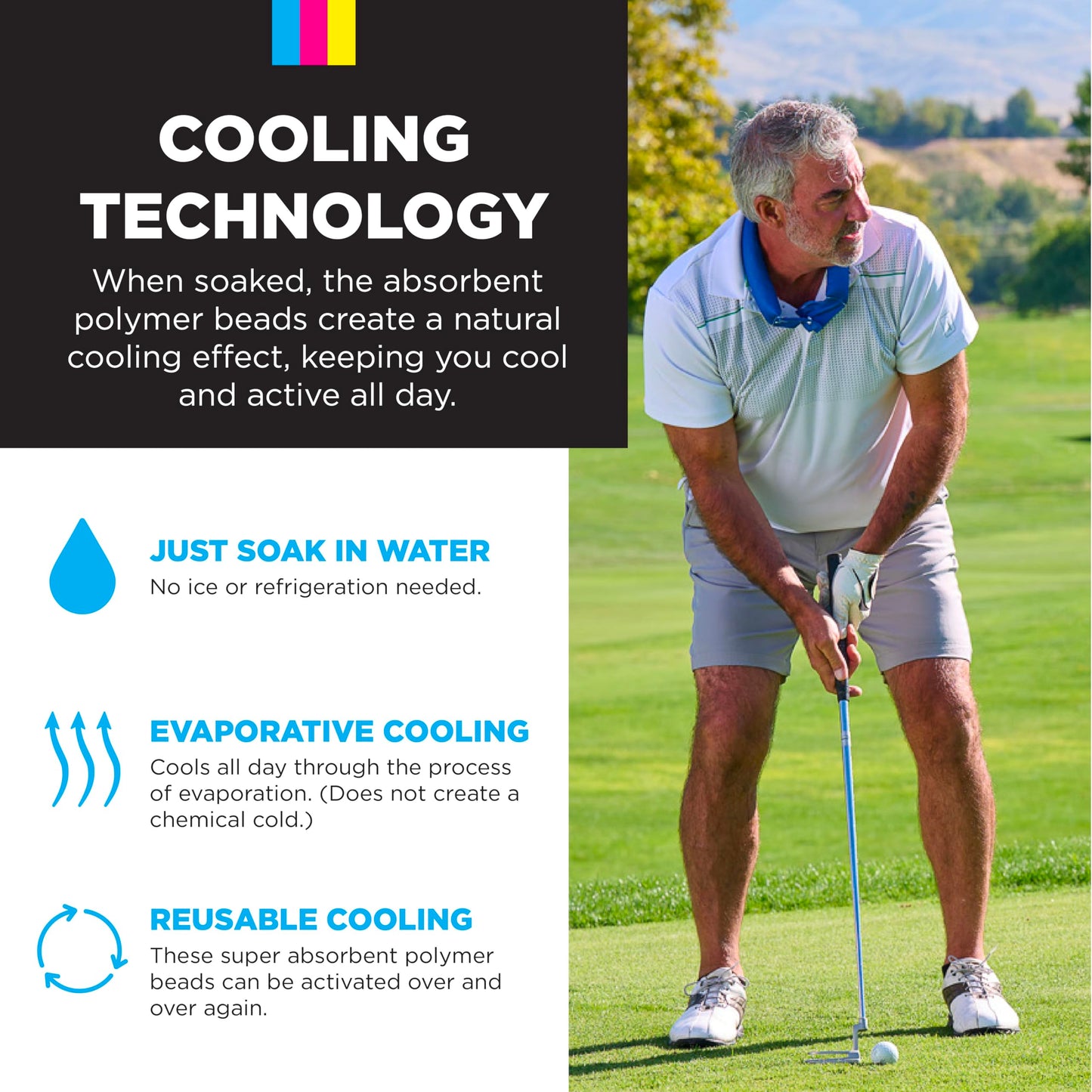 KOOLGATOR Evaporative Cooling Neck Wrap – Reusable Neck Cooler with Long Lasting Relief During Hot Weather Activities, Sports, & Outdoor Work, Water Drops, 1 Pack