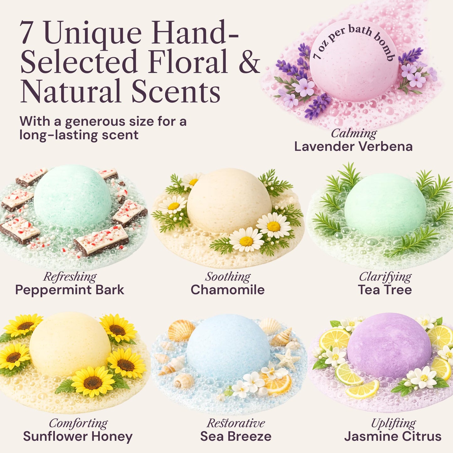 XXXL Bath Bombs for Women Gift Set, 7 Pack, Spa Scents, Adelegourdain | 7 Scents - Arrives in Gift Box - XXXL (200g) - Long-lasting Fizz & Scent - Non-Staining - For Birthdays, Mothersday and More