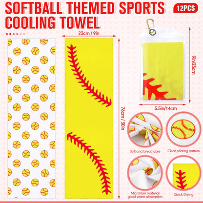 Mindsoft 12 Set Softball Cooling Towels for Sports Team Gifts with Carrying Pouch 30 x 9 Inch Softball Towels Bulk Microfiber Ice Cooling Rags for Birthday Party Favors Swag Bag Stuffers