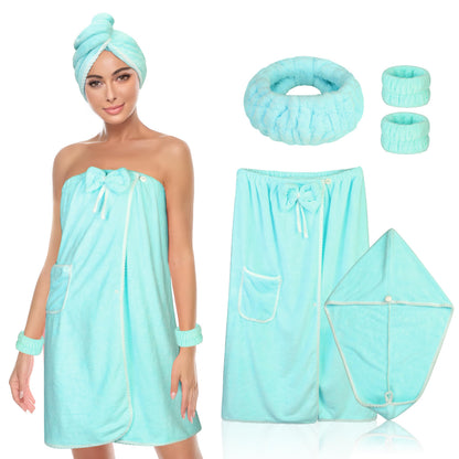Towel Wrap Women Shower Robe Adjustable Closure Bathrobe with Hair Drying Towel & Spa Wraps