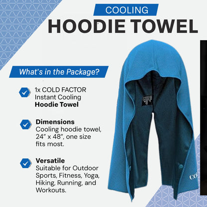COLD FACTOR Instant Cooling Hoodie Towel – Advanced Chemical-Free Evaporative Cooling Technology – UPF 50+, 2+ Hours Cooling
