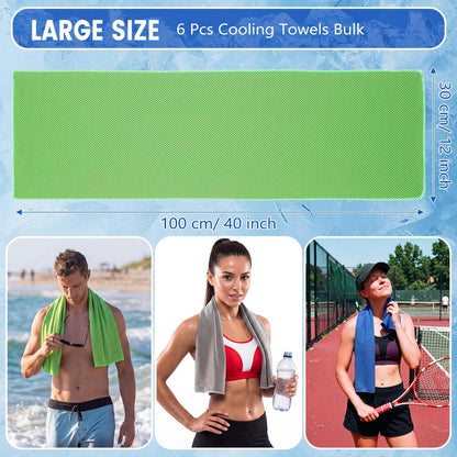 Hosuly 6 Pack Cooling Towels 40"x12" Ice Towel Cooling Neck Wraps Soft Breathable Chilly Stay Cool in Summer for Sports Yoga Golf Gym Activities(Black)