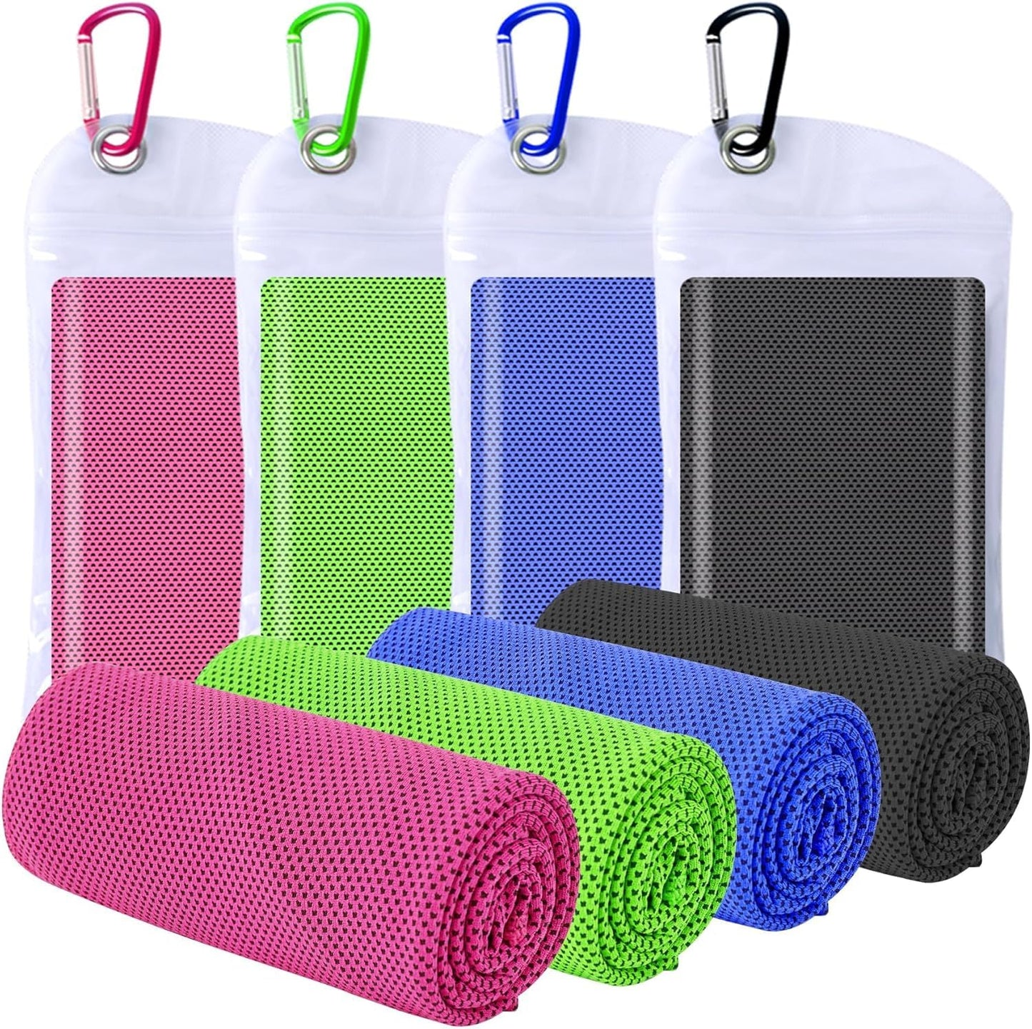 4 Pack Cooling Towels (40"x12"), Cooling Towels for Neck and Face, Gym Towel for Working Out, Soft Breathable Microfiber Ice Towel for Yoga Sport Running (Black/Black/Dark Gray/Dark Gray)