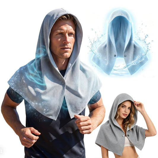 Cooling Hoodie Towels for Men and Women - Double-Layer Breathable PVA Cooling Towels for Neck and Face, Instant Cold Hooded Ice Towel for Sports, Gym, Hiking, Cycling in Hot Weather (Gray)