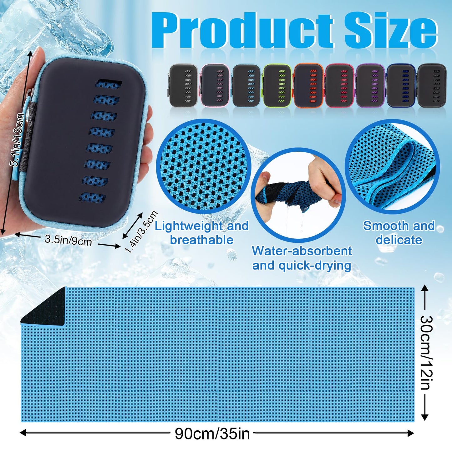Peryiter 20 Pack Cooling Towels with Silicone Carry Cases Cooling Towels Bulk for Neck and Face Hot Weather Ice Towel Quick Drying Sweat for Sports Yoga Gym Running Fitness 10 Colors 35 x 12 Inches