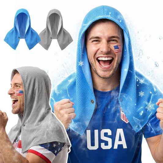 Upgraded PVA Cooling Hoodie Towels -UPF 50+ Sun Proteciton Instant Cooling Towel for Neck & Face,Sweat-Absorbent Ice Towel for Hot Weather, Sports, Camping, Cycling & Outdoor Activities (Blue)