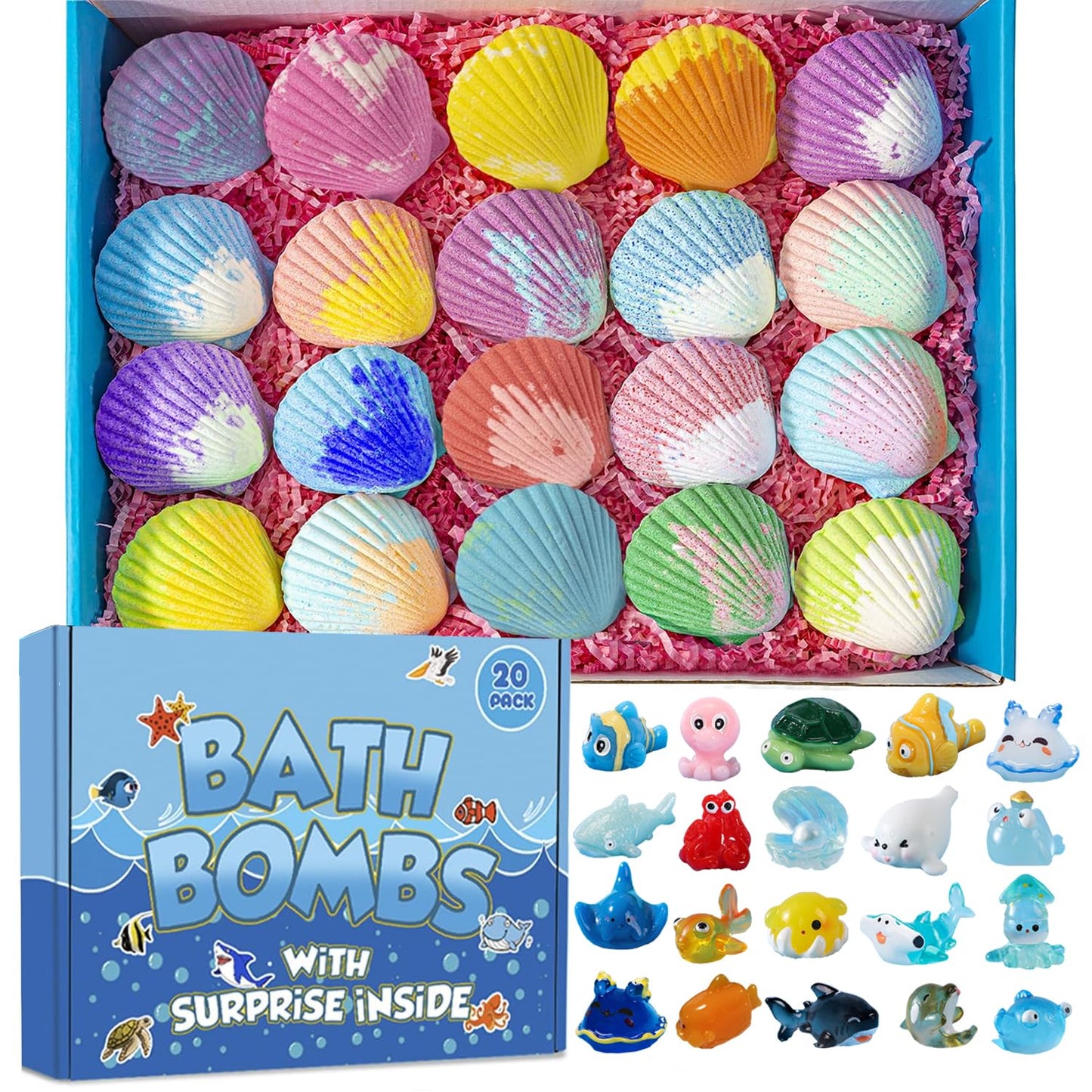 Bath Bombs for Kids with Surprise Fishing Games Inside for Girls Boys - 20 Kids Bath Bombs Gift Set, Handmade Bubble Bath Fizzes Bomb for Chrildren Birthday Christmas and Party Favor Gift for Boys