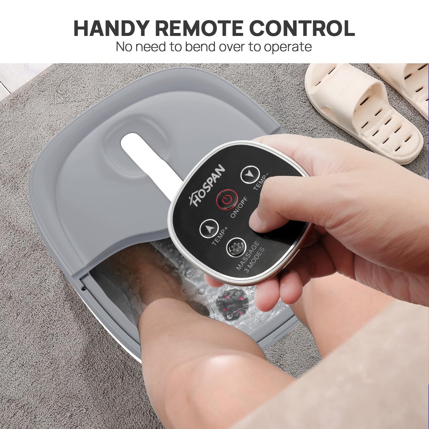 HOSPAN Collapsible Foot Spa Electric Rotary Massage, Foot Bath with Heat, Bubble, Remote, and 24 Motorized Shiatsu Massage Balls. Pedicure Foot Spa for Feet Stress Relief - FS02A