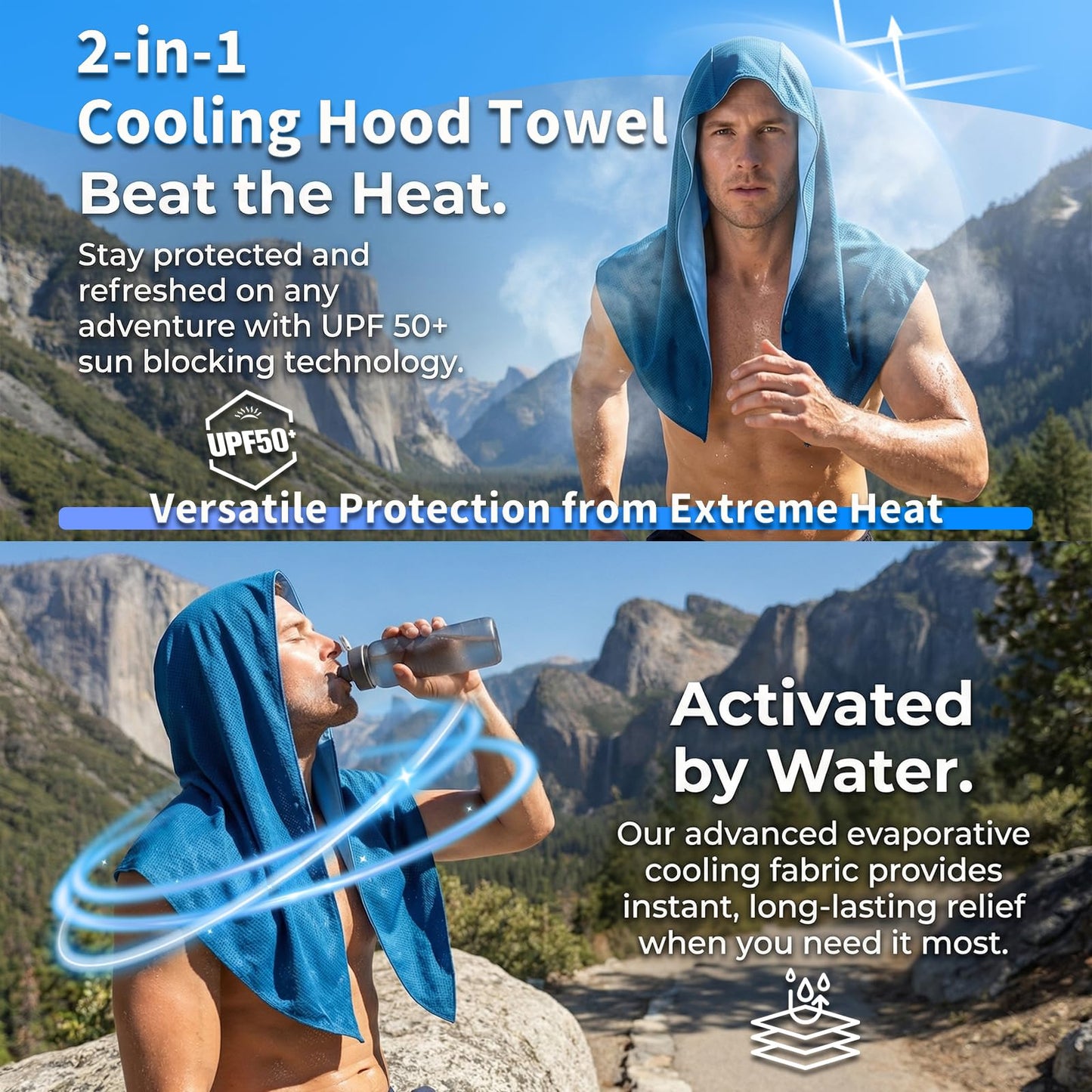 Cooling Hoodie Towels for Men and Women - Double-Layer Breathable PVA Cooling Towels for Neck and Face, Instant Cold Hooded Ice Towel for Sports, Gym, Hiking, Cycling in Hot Weather (Gray)