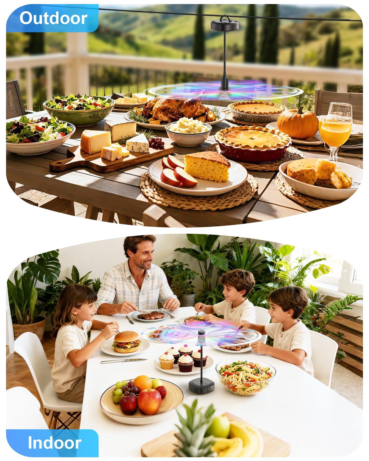 Edvision 4 Pack Food Table Fan, 2000mAh USB Powered Rechargeable Food Fan, Portable Fan with Flexible Goose-Neck and Soft Blades for BBQ, Patio, Party