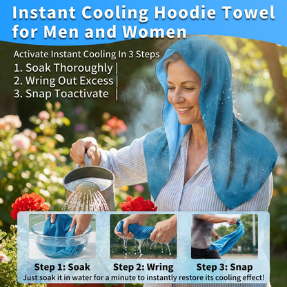 Cooling Hoodie Towels for Men and Women - Double-Layer Breathable PVA Cooling Towels for Neck and Face, Instant Cold Hooded Ice Towel for Sports, Gym, Hiking, Cycling in Hot Weather (Gray)