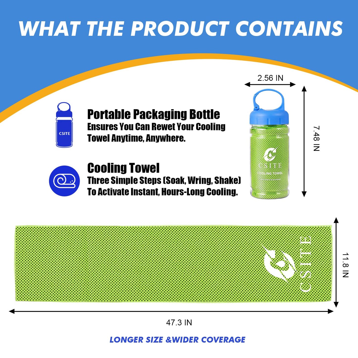 CSITE Cooling Towels (47"x12") for Neck and Face, Ice Towel for Hot Weather, Soft Breathable Chilly Gym Towels, Microfiber Towel for Work Out, Yoga, Running, Camping & More Activities（Green）