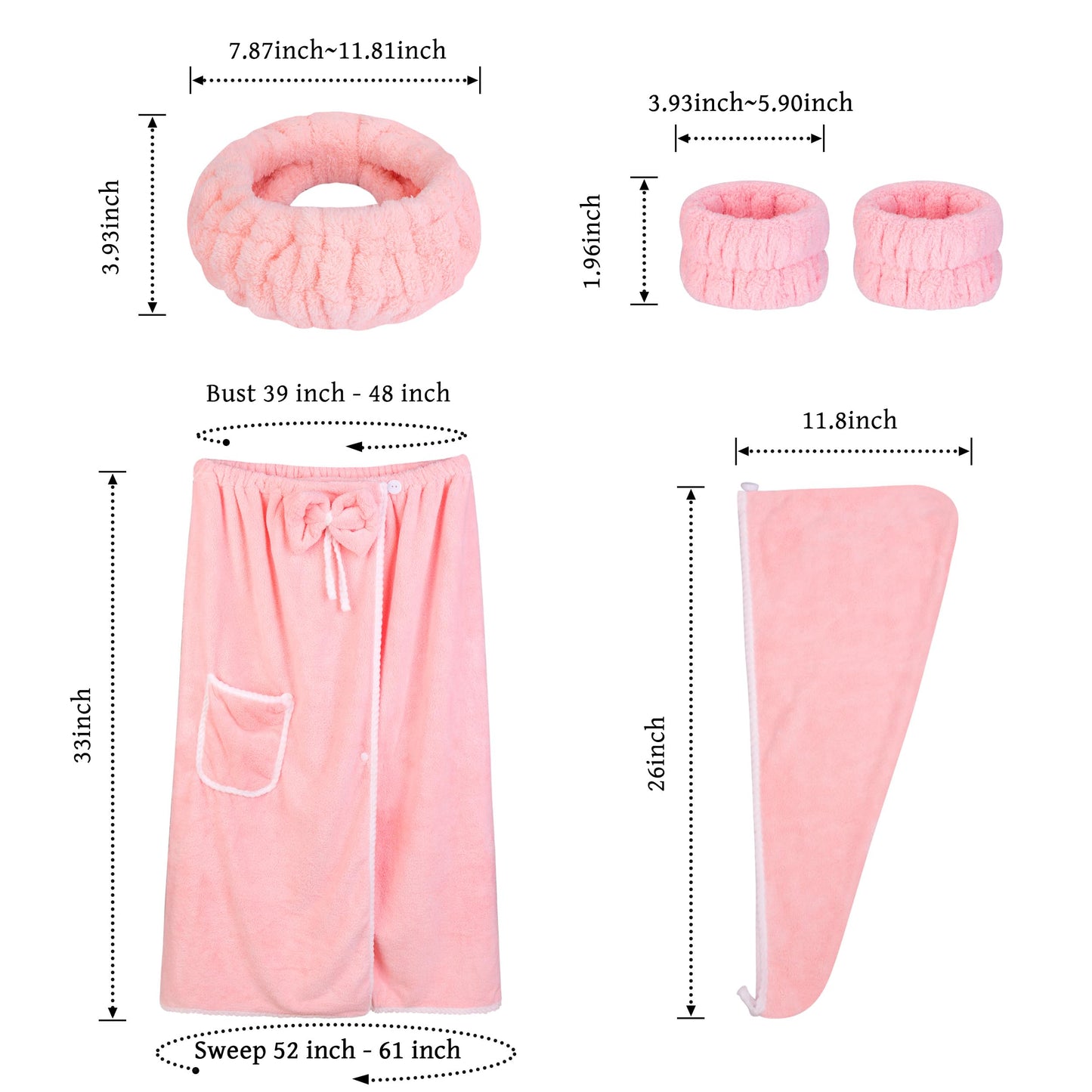 Towel Wrap Women Shower Robe Adjustable Closure Bathrobe with Hair Drying Towel & Spa Wraps