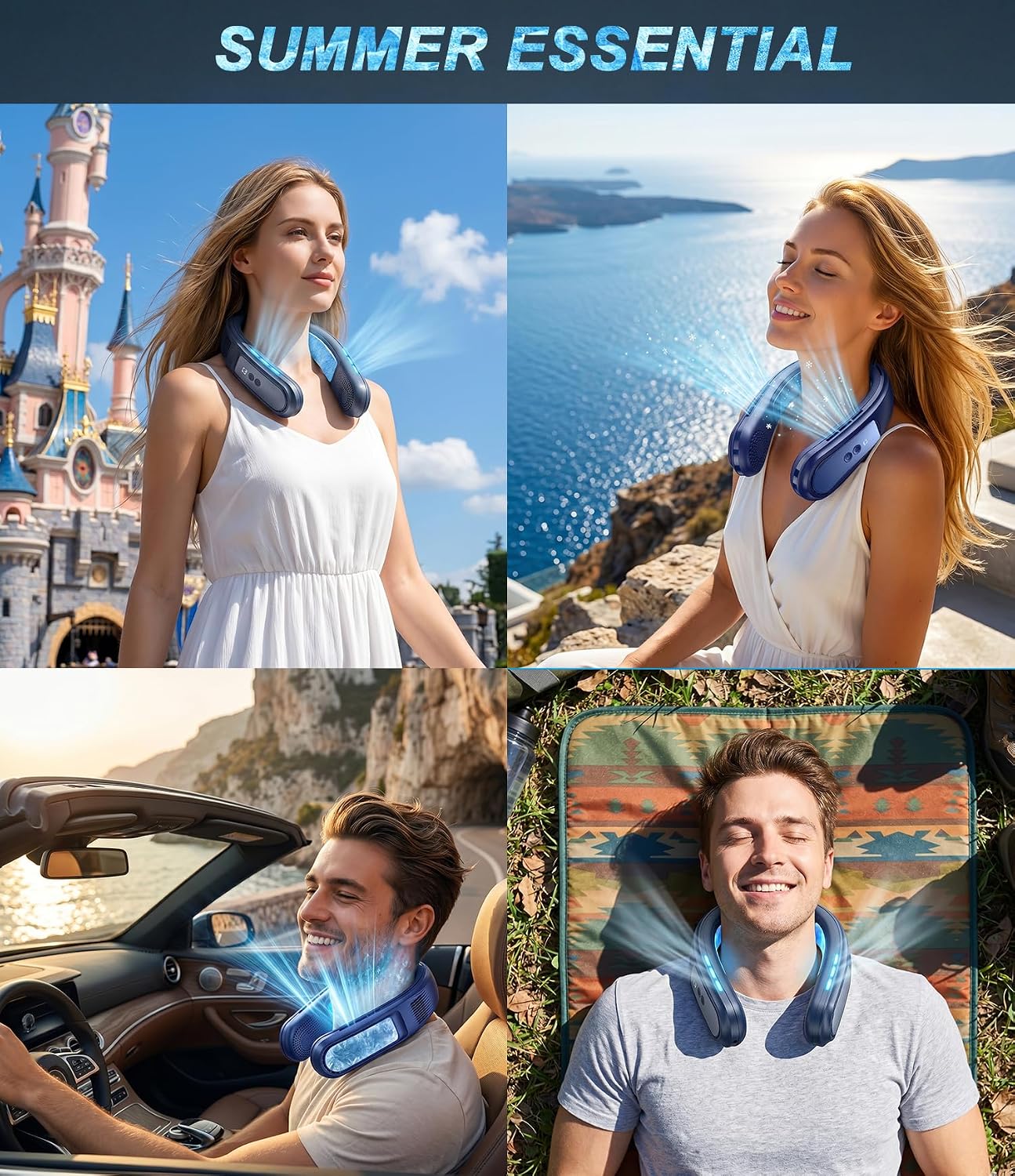 Neck Fan Air Conditioner with 2 Ice Cooling Plates, Portable Neck Fans Blow Cold Air Rechargeable,Personal Neck Cooler Wearable AC Travel Fan Dual Turbo Airflow for Outdoor Beach Golf Office Women Men