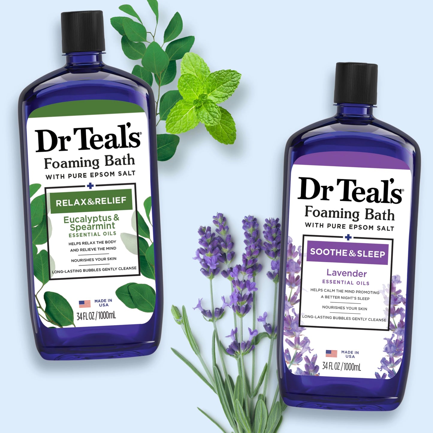 Dr Teal's Foaming Bath with Pure Epsom Salt, Soothe & Sleep with Lavender, 34 fl oz (Pack of 2)