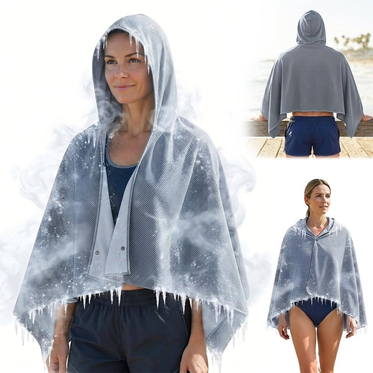 Upgrade Large Hoodie Cooling Towels - Double Layer Ice Beach Towel Wearable Shawl, Sun Proection Long-Lasting Heat Relief Cool for Yoga,Yard work Camping Beach & Summer Activities (Blue, 55*25inch)