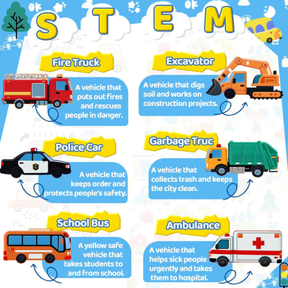 Bath Bombs for Kids, STEM Gifts for Boys Girls Ages 3-12, Handcrafted Car 6 Pack Natural Organic Bubble Bath Bomb Toys, Shaped Like Excavators, Police Car, School Buses, Fire Trucks