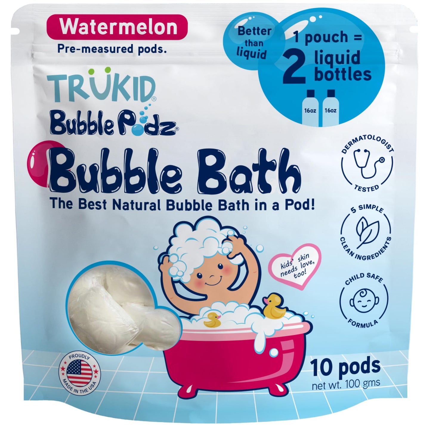 TruKid Bubble Podz Bubble Bath for Kids, Toddlers, & Babies, Tear Free Gentle & Refreshing Bath Bomb for Sensitive Skin with Natural Moisturizers, Non-Toxic, pH Balanced, Lavender Scent (24 Podz)